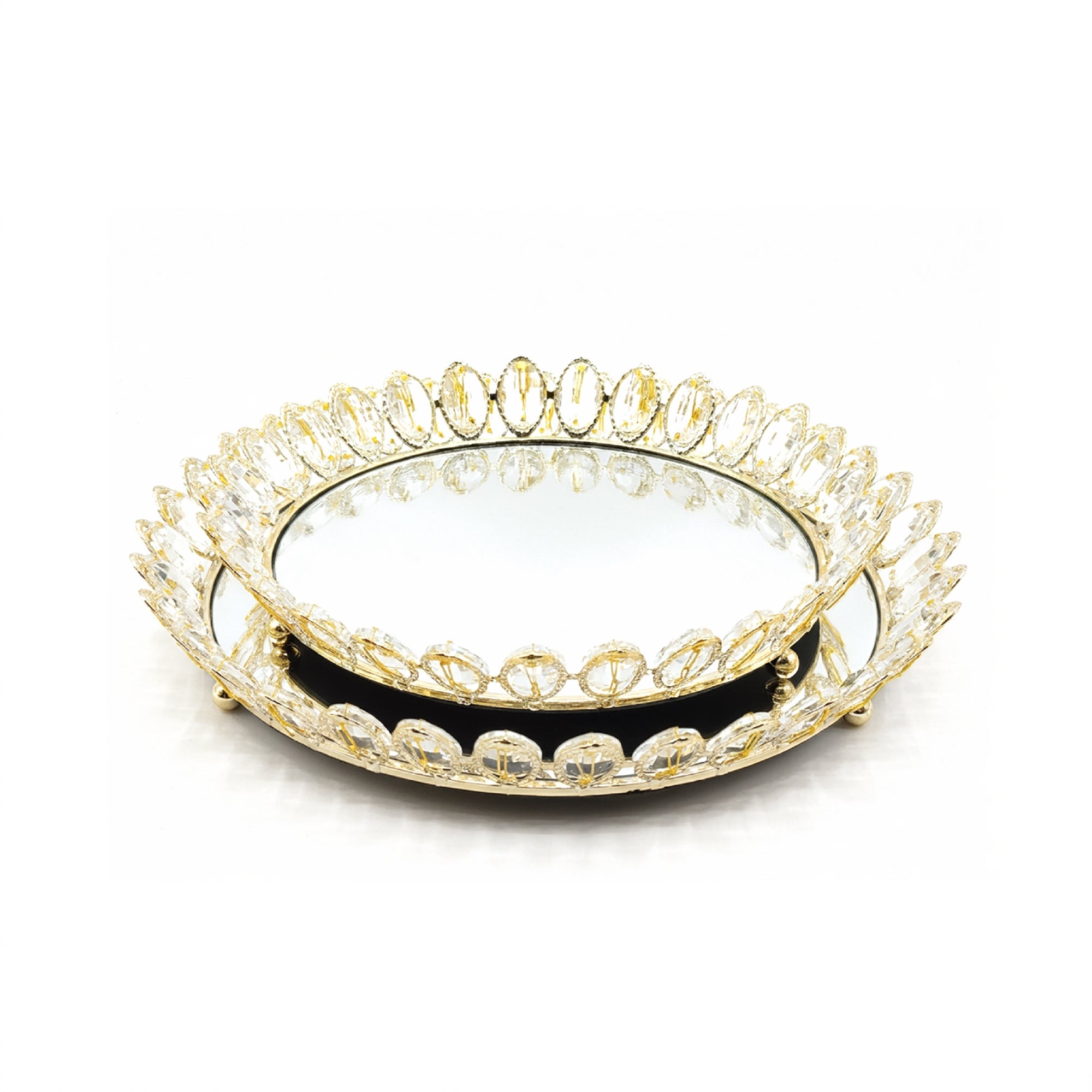 2 Piece Mirror Tray Set Gold