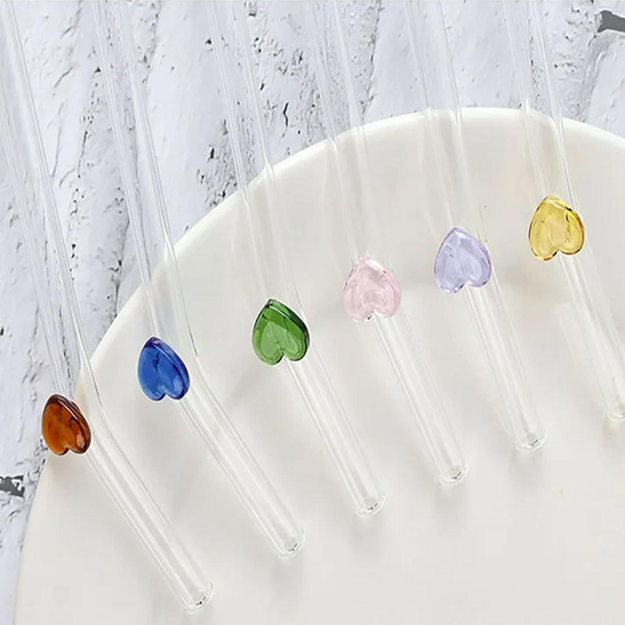 5 Piece Heart Glass Straw Set Clear