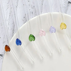 5 Piece Heart Glass Straw Set Clear