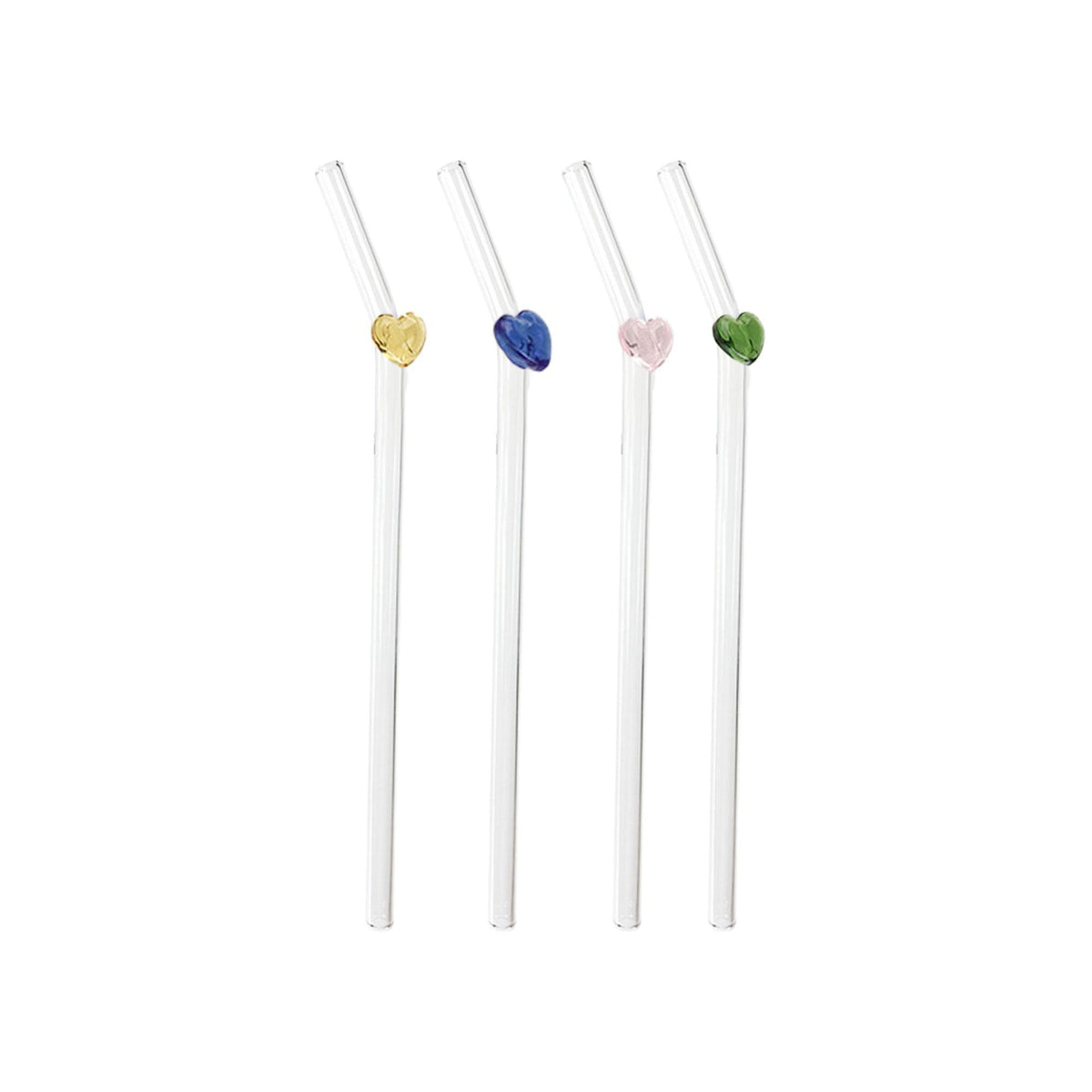 5 Piece Heart Glass Straw Set Clear