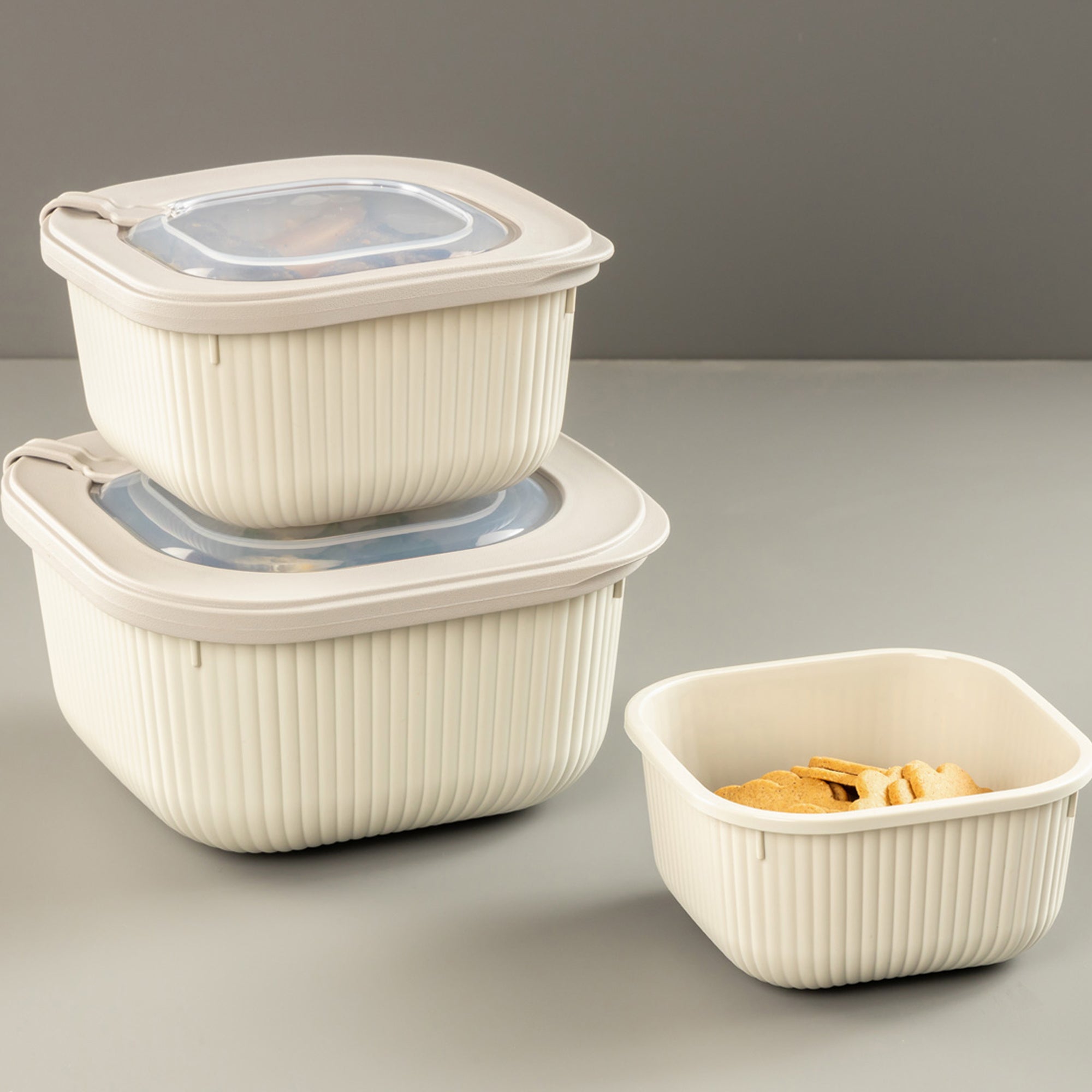 3 Piece Line Storage Container Set Cream