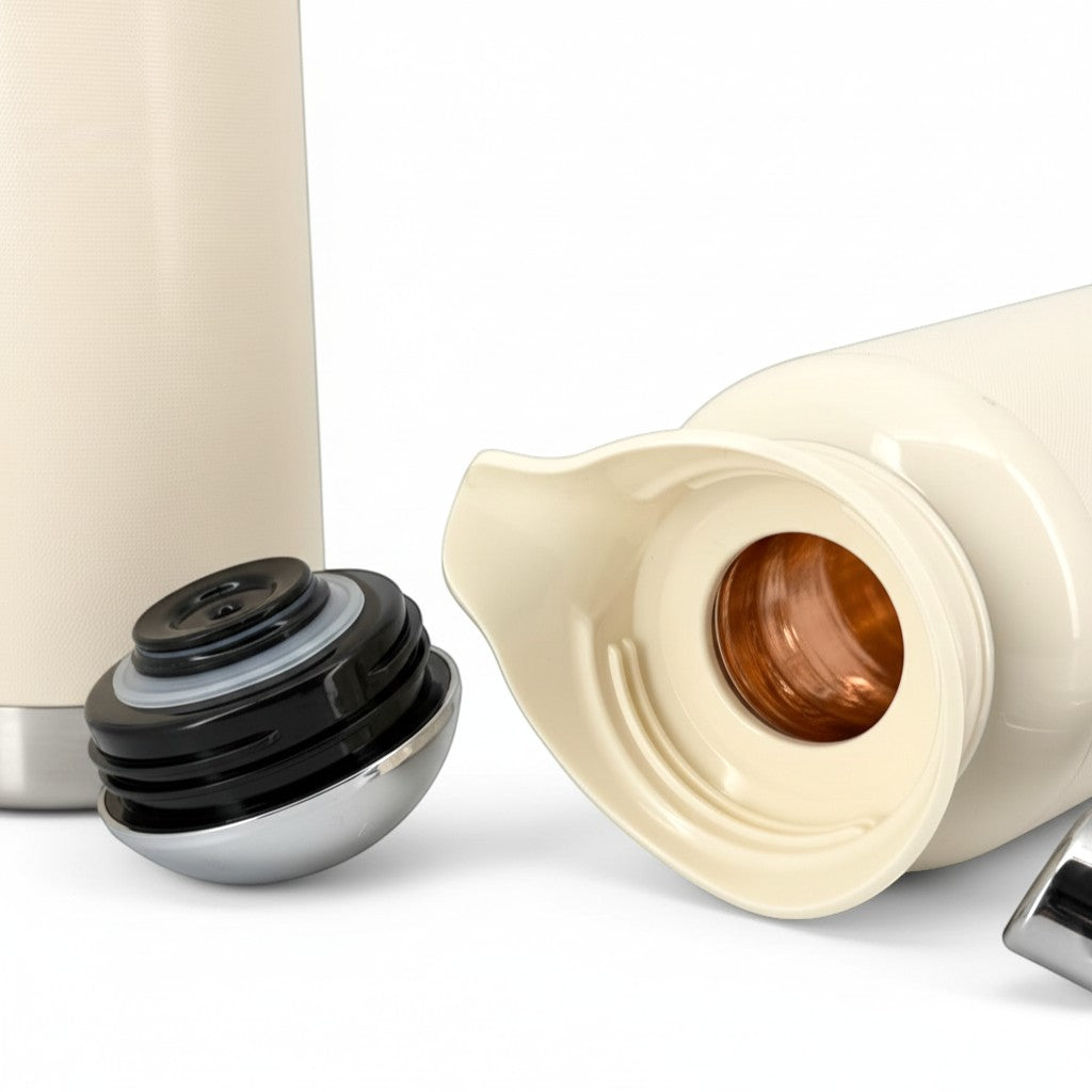 2 Piece Coffee & Tea Thermos Set Cream & Silver