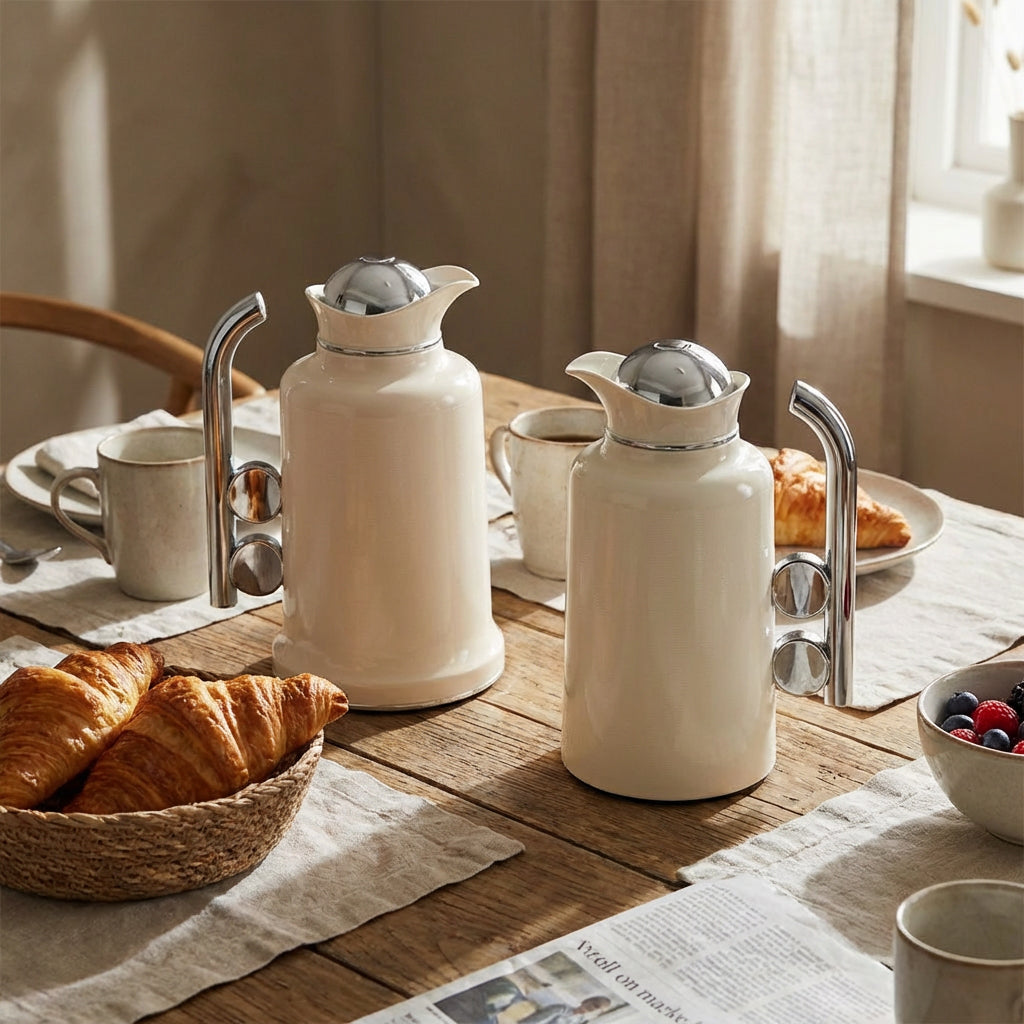 2 Piece Coffee & Tea Thermos Set Cream & Silver