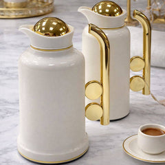 2 Piece Coffee & Tea Thermos Set Cream & Gold