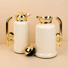 2 Piece Coffee & Tea Thermos Set Cream & Gold