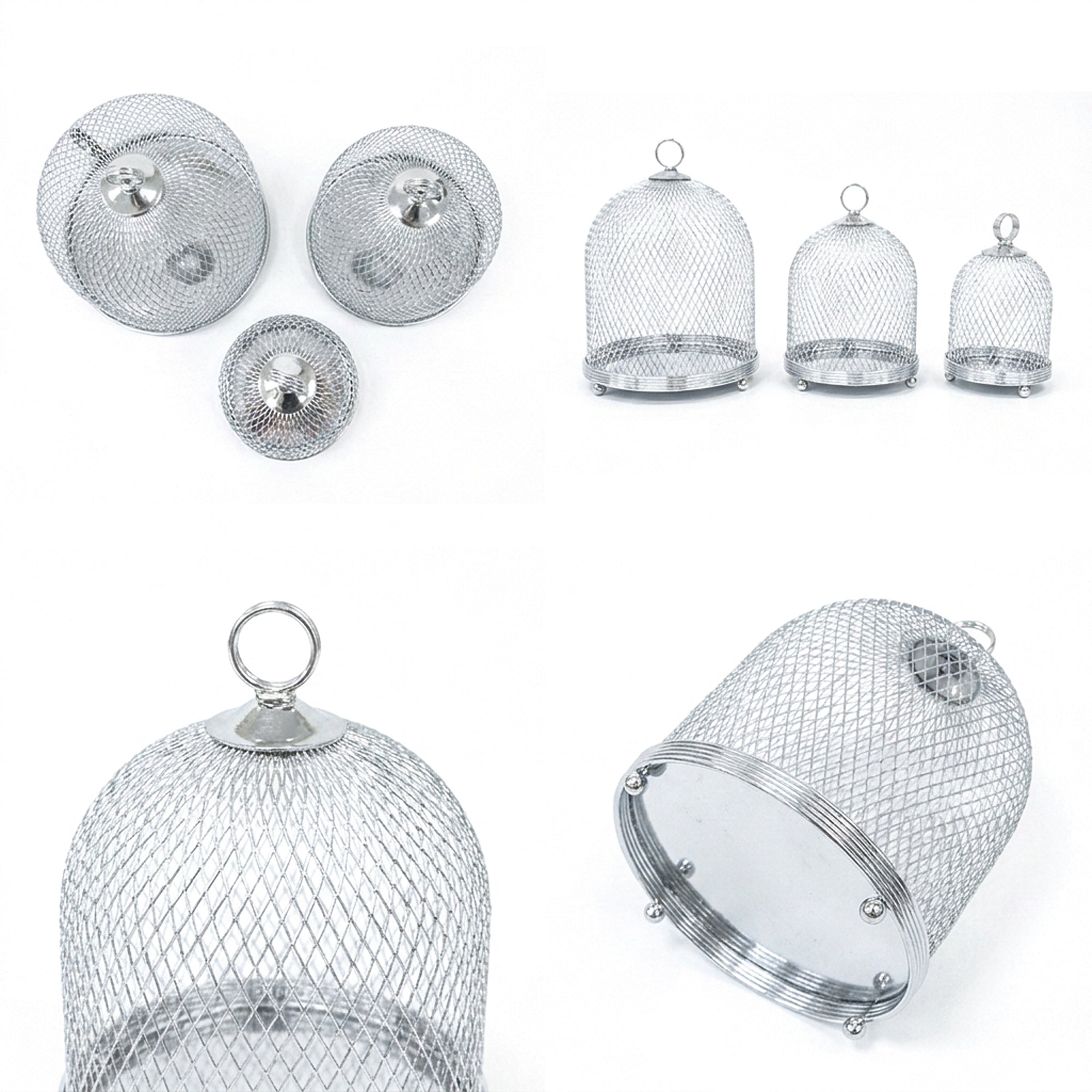 3 Piece Mesh Cake Storage Dome Set Silver
