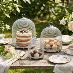 3 Piece Mesh Cake Storage Dome Set Silver