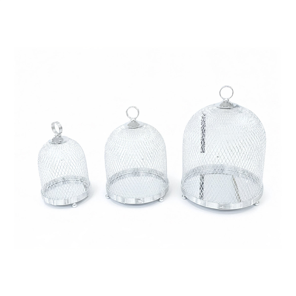 3 Piece Mesh Cake Storage Dome Set Silver