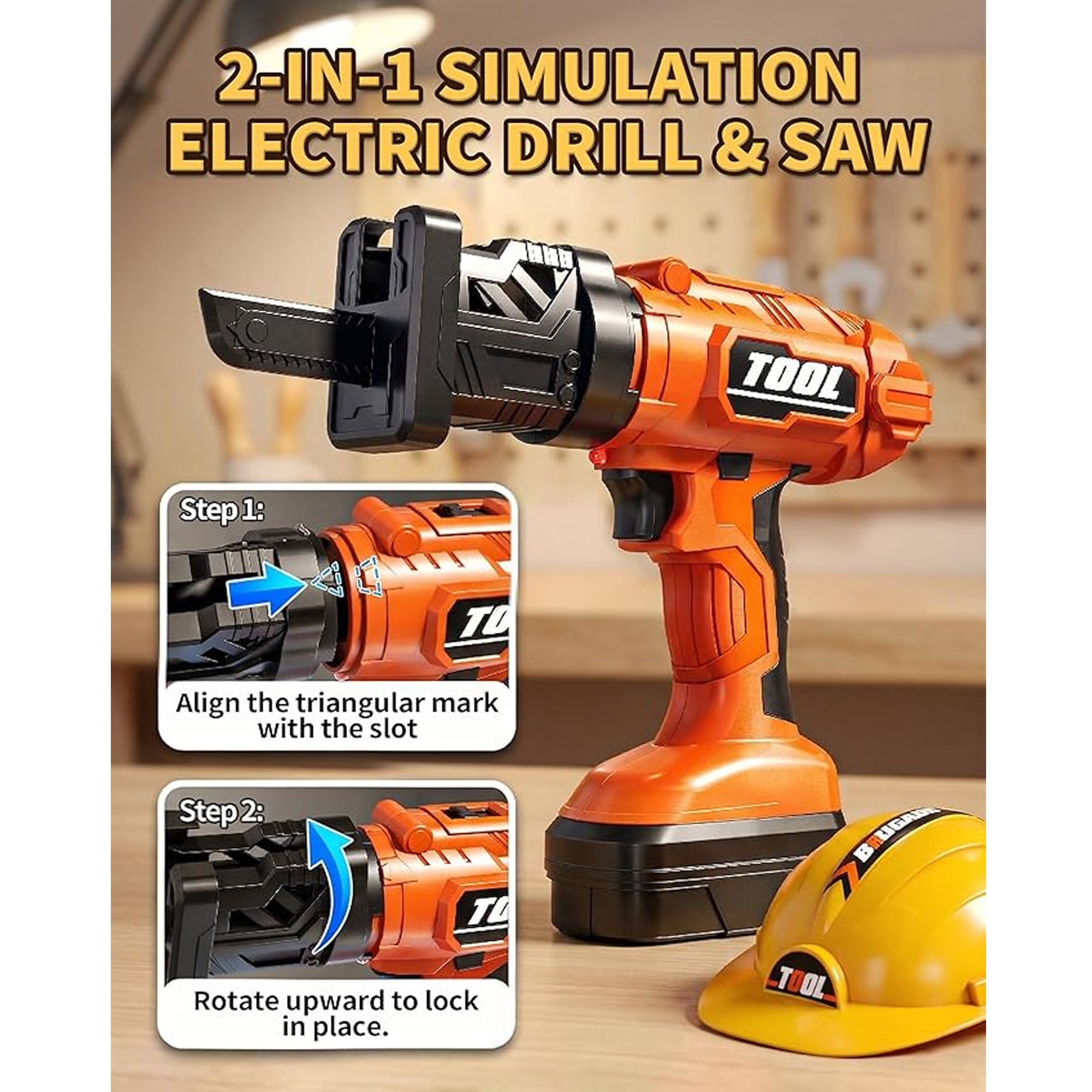 2-in-1 Simulation Electric Drill & Saw Toy Orange