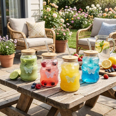 4 Piece 500ml Butterfly Tumbler With Straw Set Clear