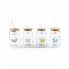 4 Piece 500ml Butterfly Tumbler With Straw Set Clear