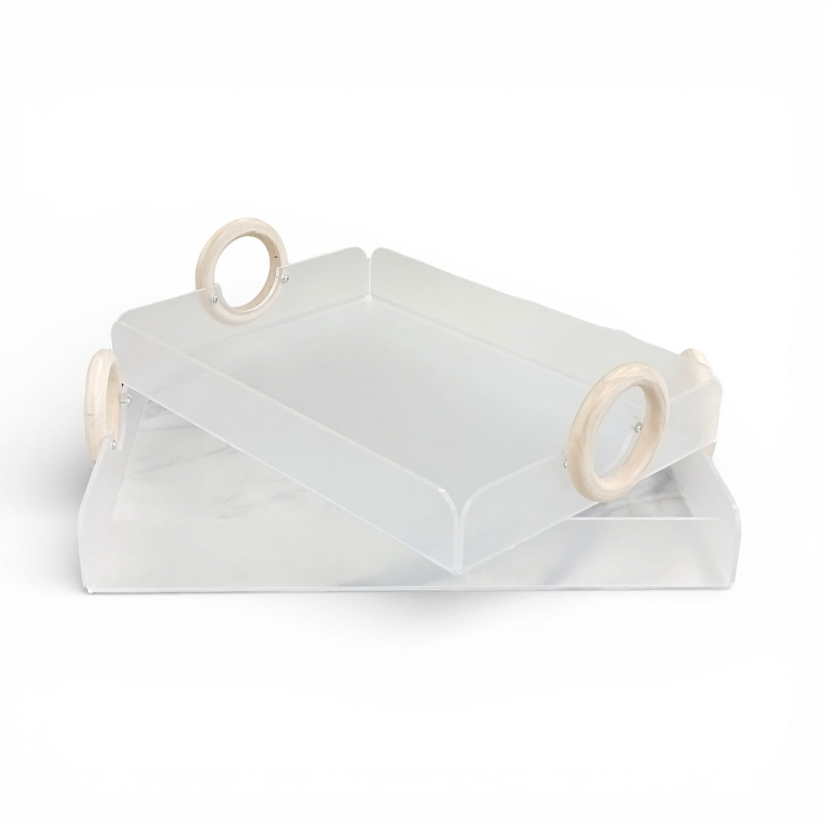 2 Piece Acrylic Tray Set with Wooden Handles Clear