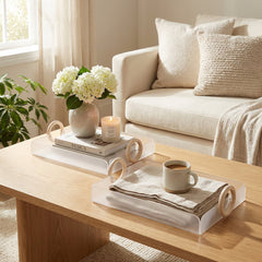 2 Piece Acrylic Tray Set with Wooden Handles Clear