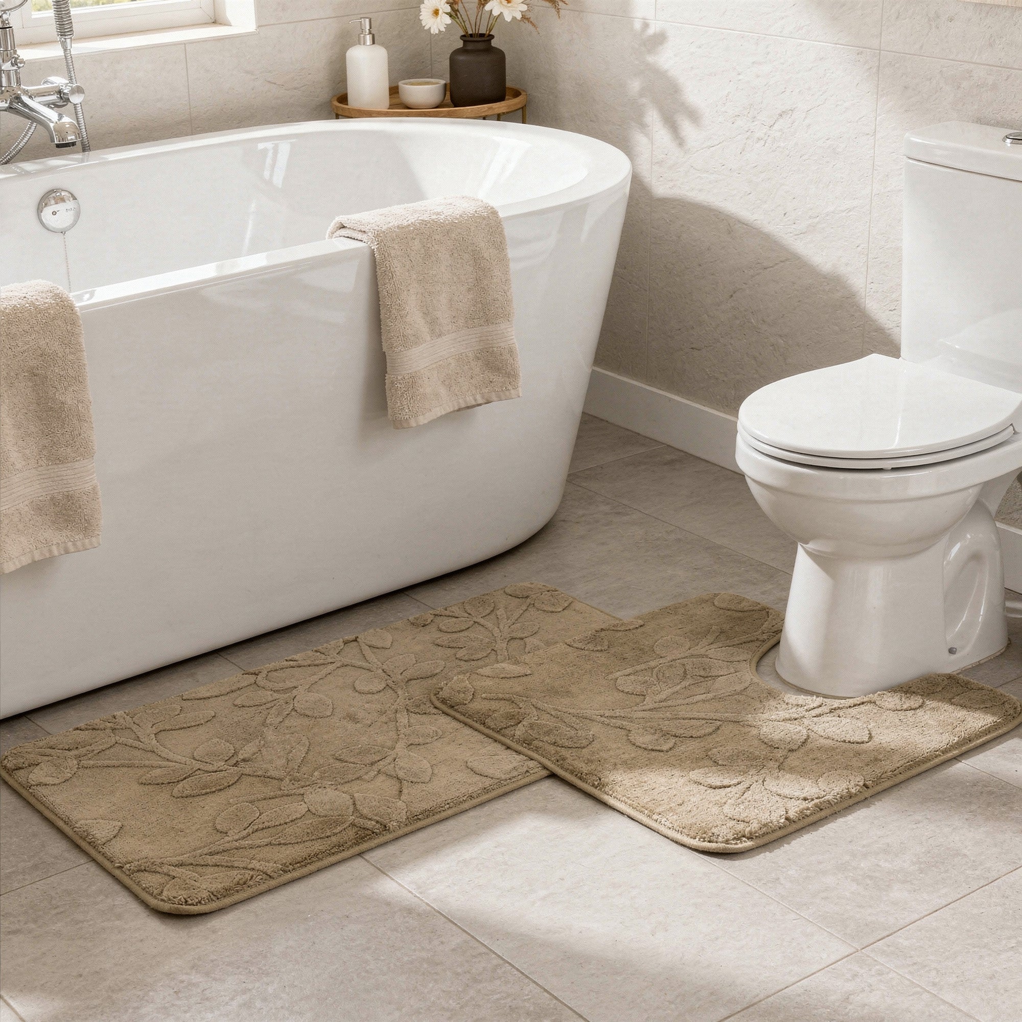 2 Piece Bathroom Mat Set Brown