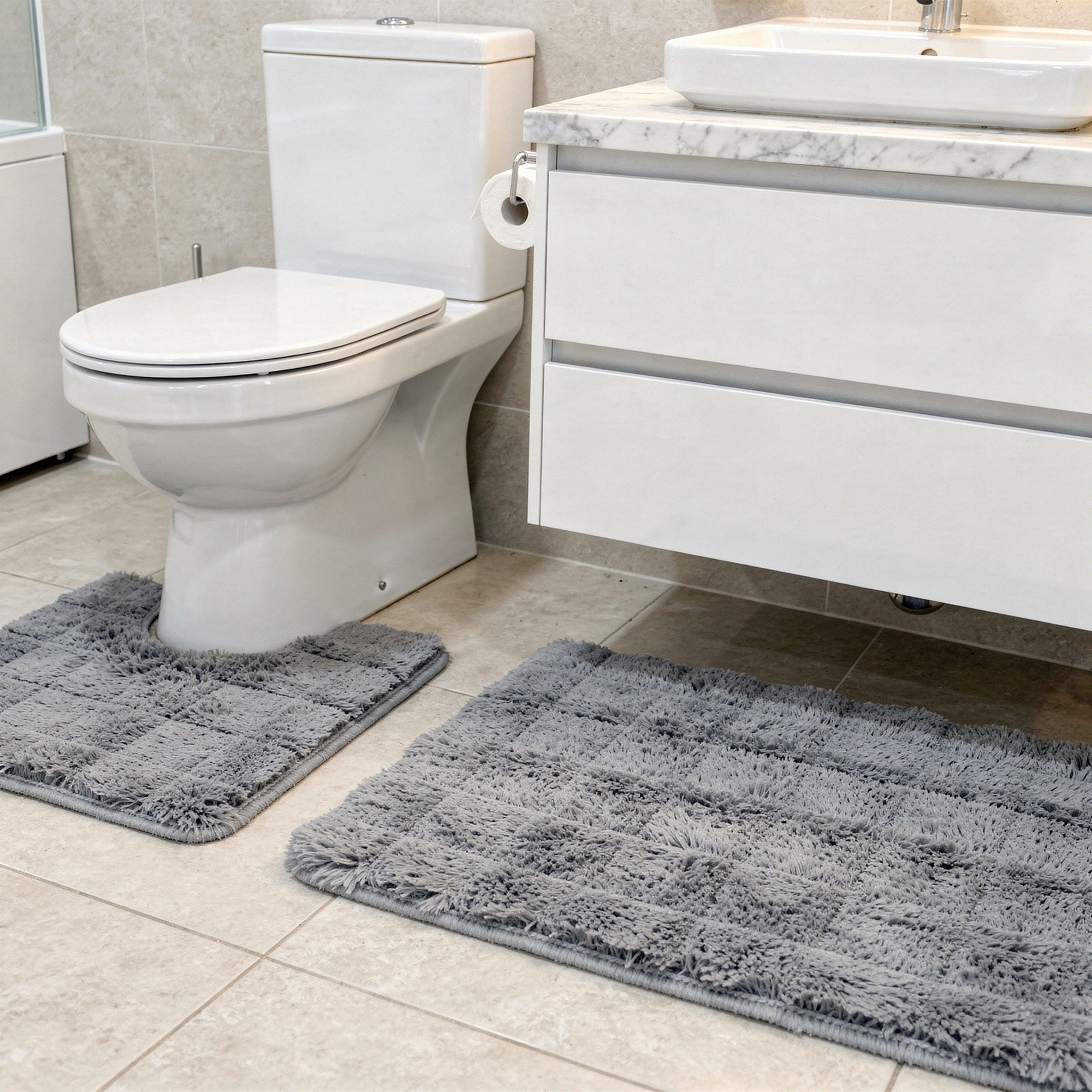 2 Piece Bathroom Mat Set Grey
