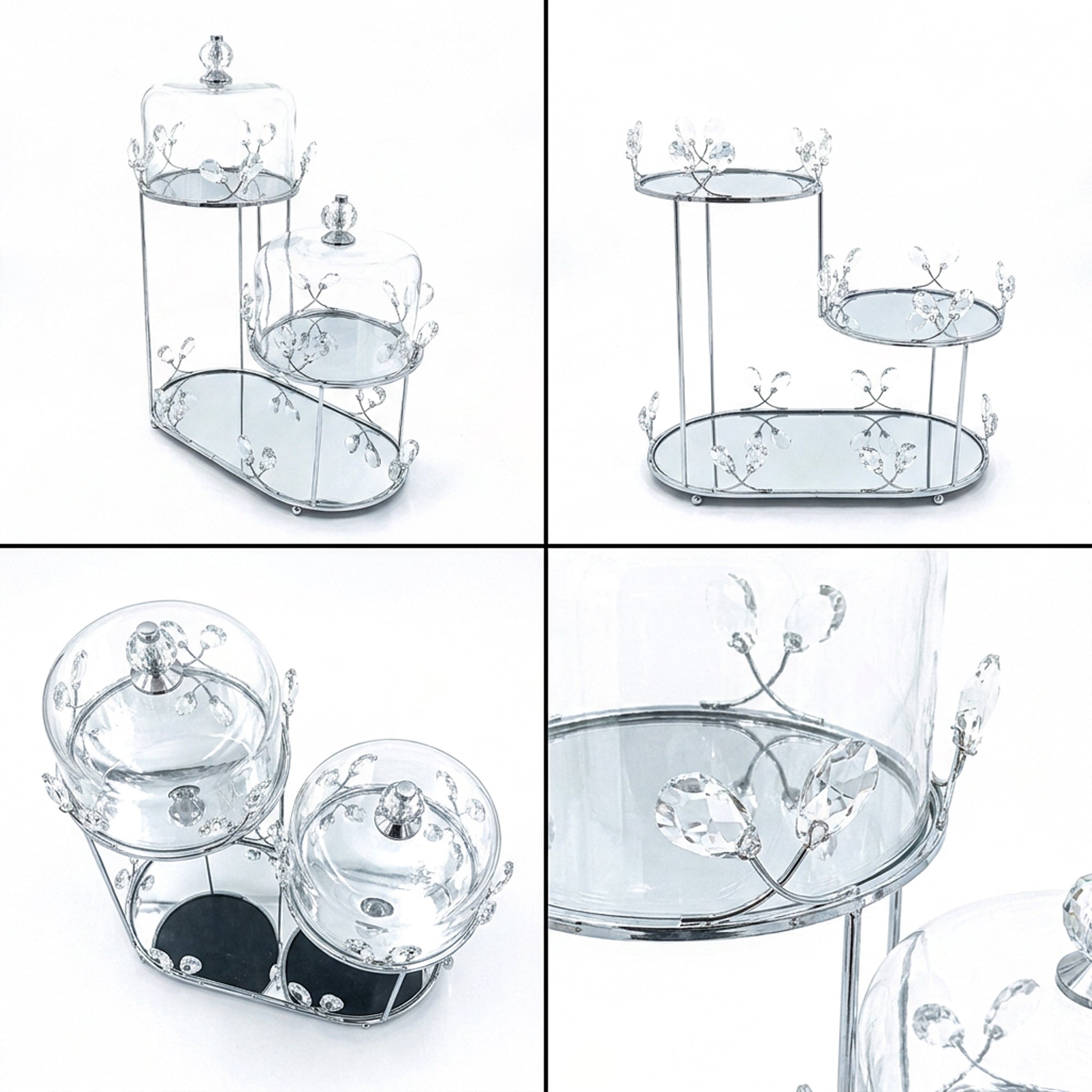 2 Tier Dessert Server with Domes Silver