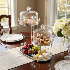 2 Tier Dessert Server with Domes Silver