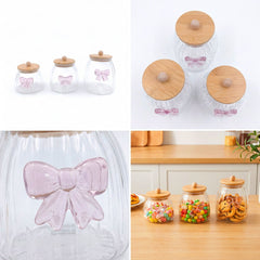3 Piece Bow Design Glass Canister Set Purple