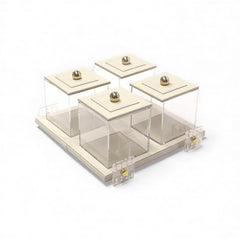 4 Piece Leather Canister Set Cream