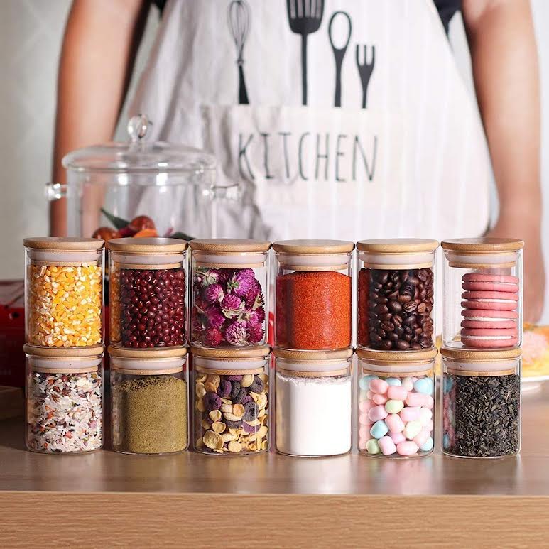 12 Piece Canister Set with Bamboo Lids Clear Round