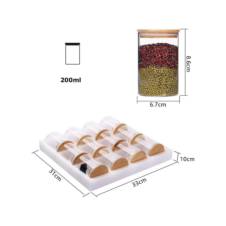 12 Piece Canister Set with Bamboo Lids Clear Round