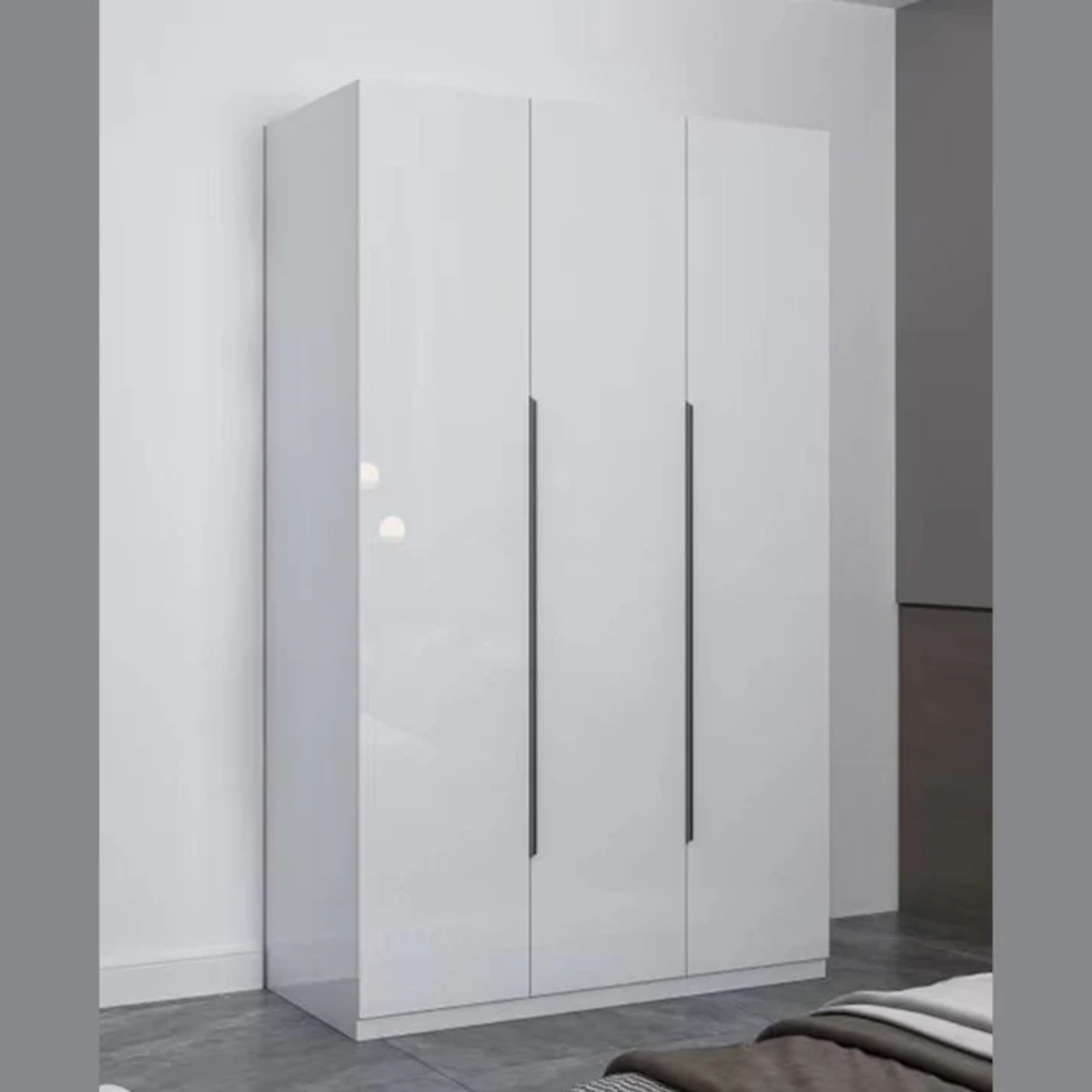 3 Door High Gloss Wardrobe White