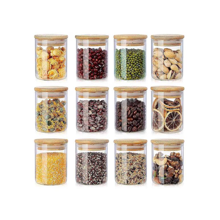 12 Piece Canister Set with Bamboo Lids Clear Round