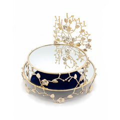 2 Piece Round Mirror Tray Set Gold