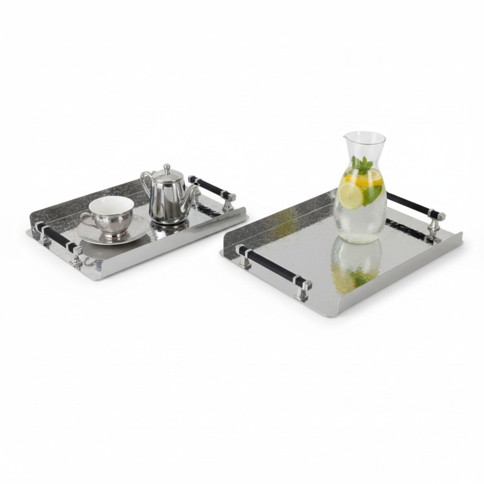 2 Piece Metal Tray Set Silver