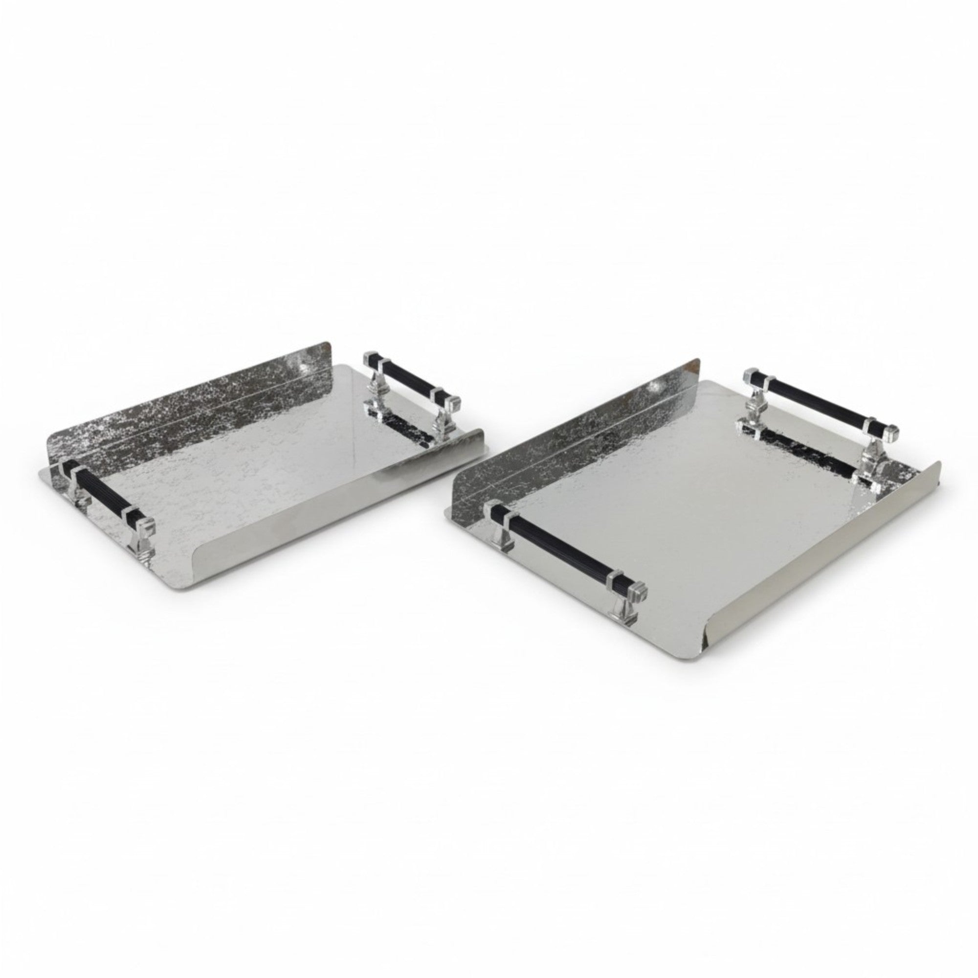 2 Piece Metal Tray Set Silver